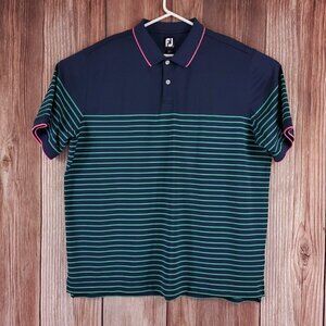Footjoy FJ Mens Size 2XL Breton Stripe Stretch Pique Knit Collar SS Polo Shirt